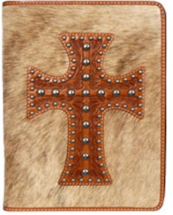 3D Belt Company BI143 Tan Bible Cover with Cross and Studs Overlay